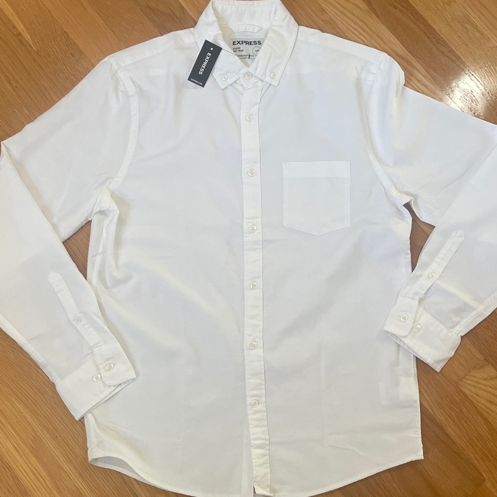 NWT New with Tags Express Men’s White Button Up Down Long Sleeve Shirt
